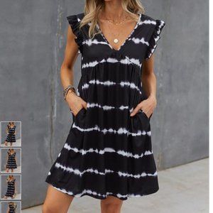 Black and white tie-dyed mini dress, size M